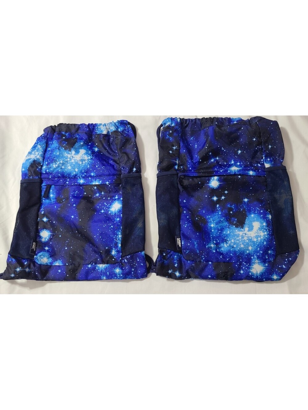 2pk Lands' End Galaxy Drawstring Bags Kids Blue Space Starry Sky Travel Pack EUC